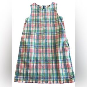 VINEYARD VINES Pink & Green Madras Plaid Tween Girl’s Linen Sheath Dress Sz 12